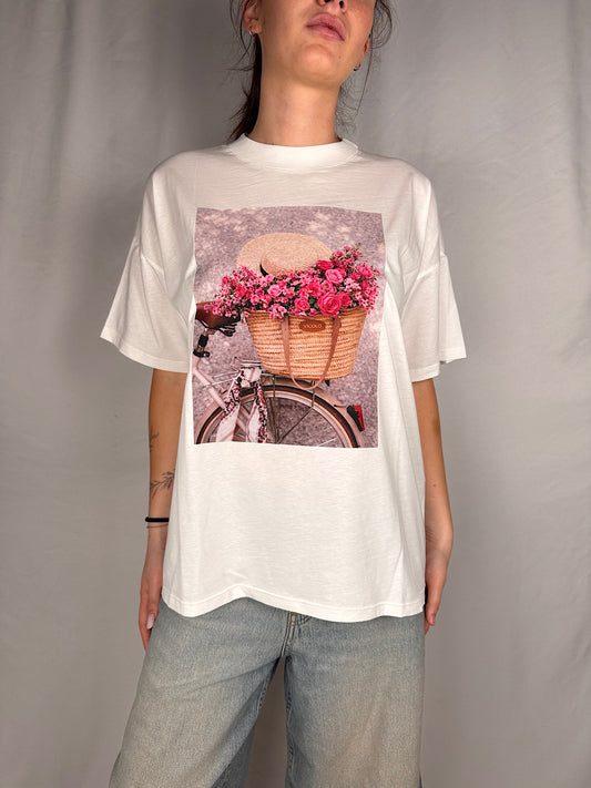 T-Shirt Stampa Fiori Vicolo Bianca