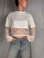 Completo T-shirt Crop + Maglia Pizzo Armonia Bianca