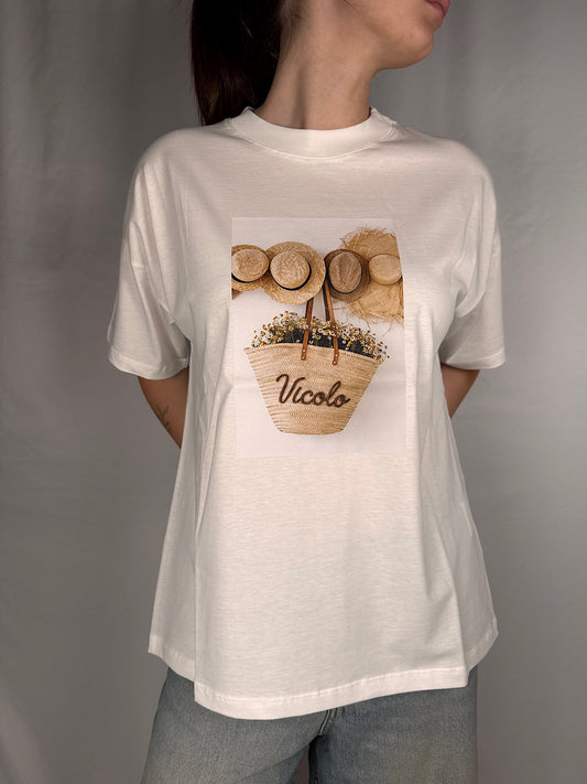 T-Shirt Stampa Cappelli Vicolo Bianca