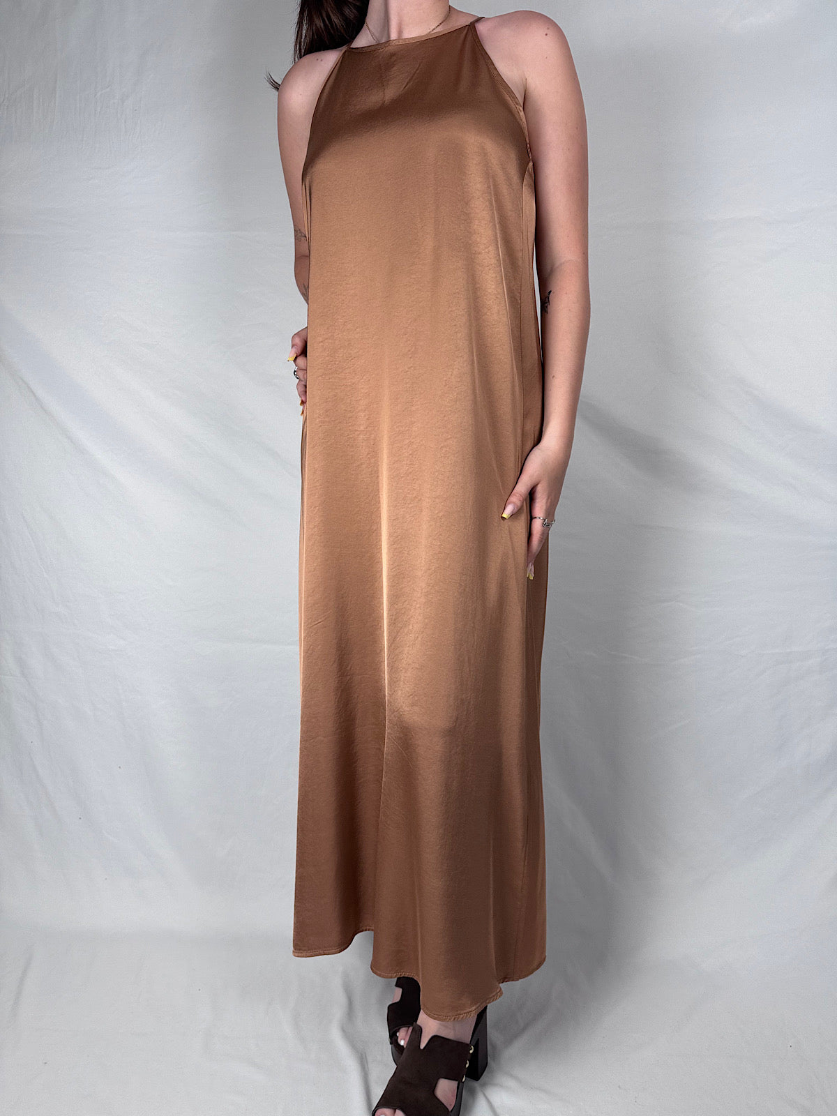 Abito Scollo Quadrato Satin Vicolo Bronzo