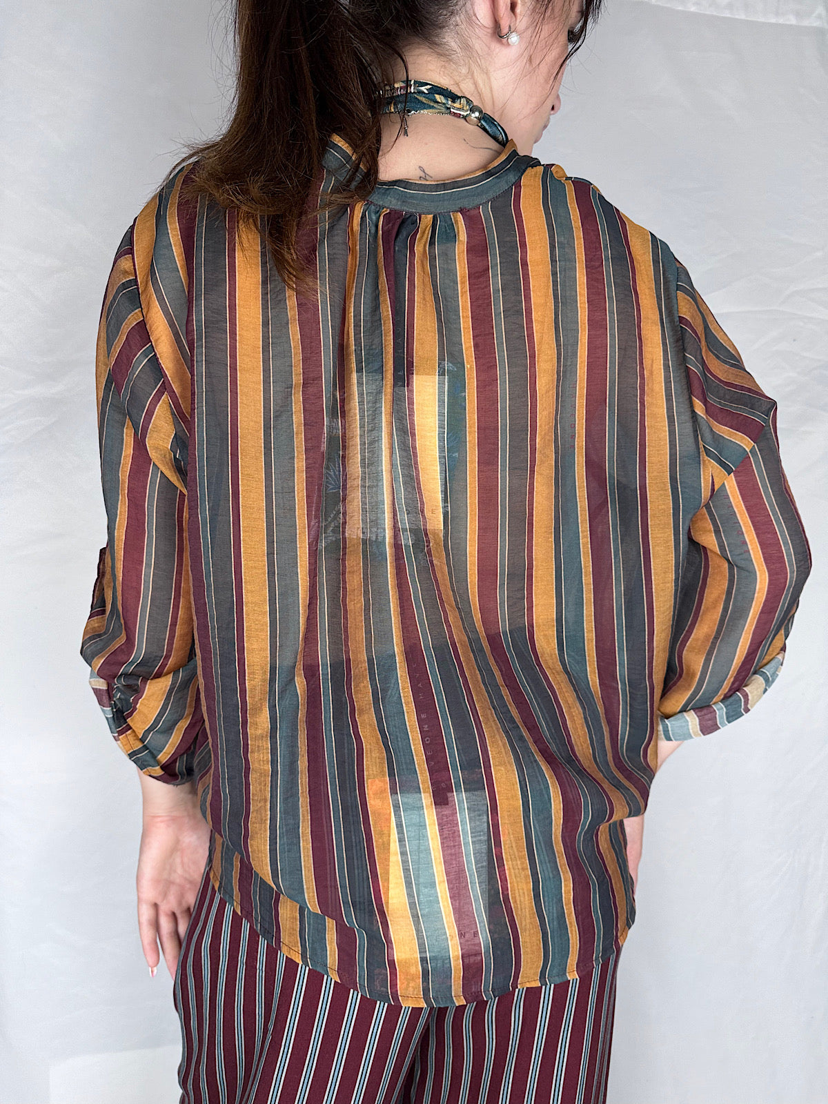 Camicia con Collana Righe "Nomad" HaveOne Bordeaux/Bottiglia/Ocra