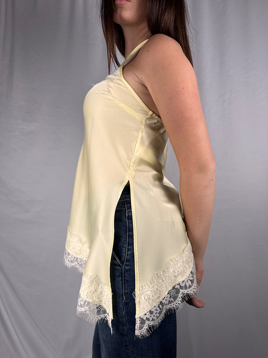 Canotta in Raso con Bordi in Pizzo Giallo Vicolo