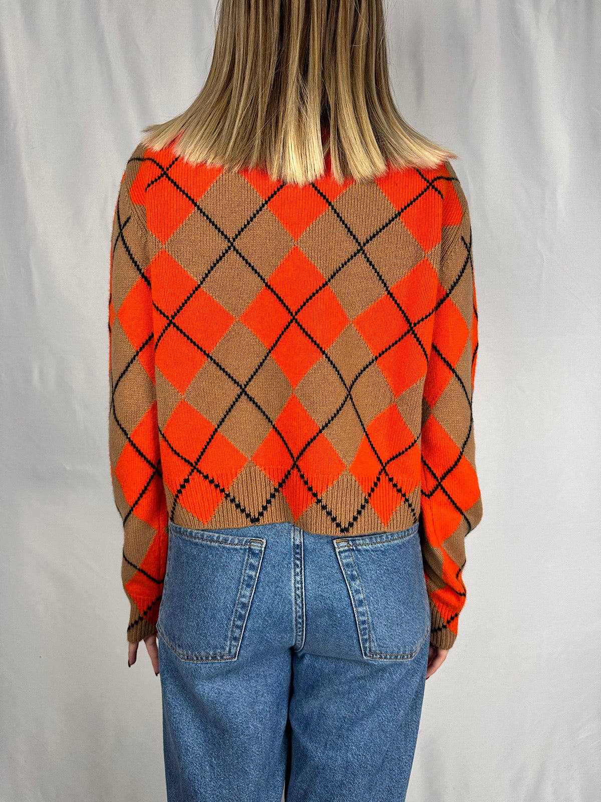 Cardigan a Rombi con Cabochon Arancio Vicolo