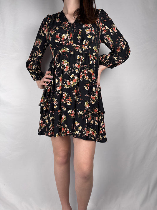 Abito a Fiori Fiocco Sul Retro Vicolo Nero