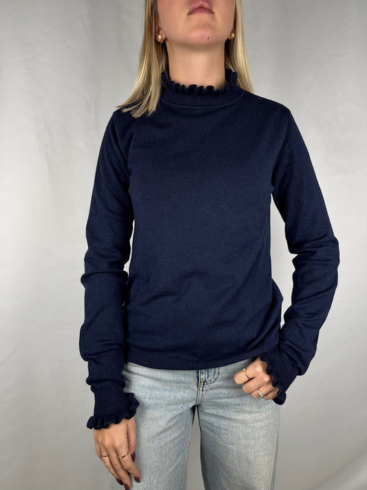 Maglia con Maniche Lunga e Bordo Plissettato Blu Dixie