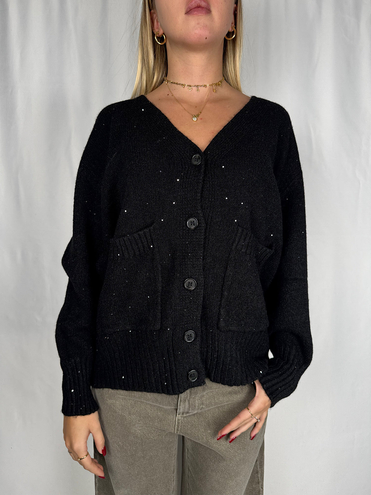 Cardigan con Pailletes Nero SusyMix