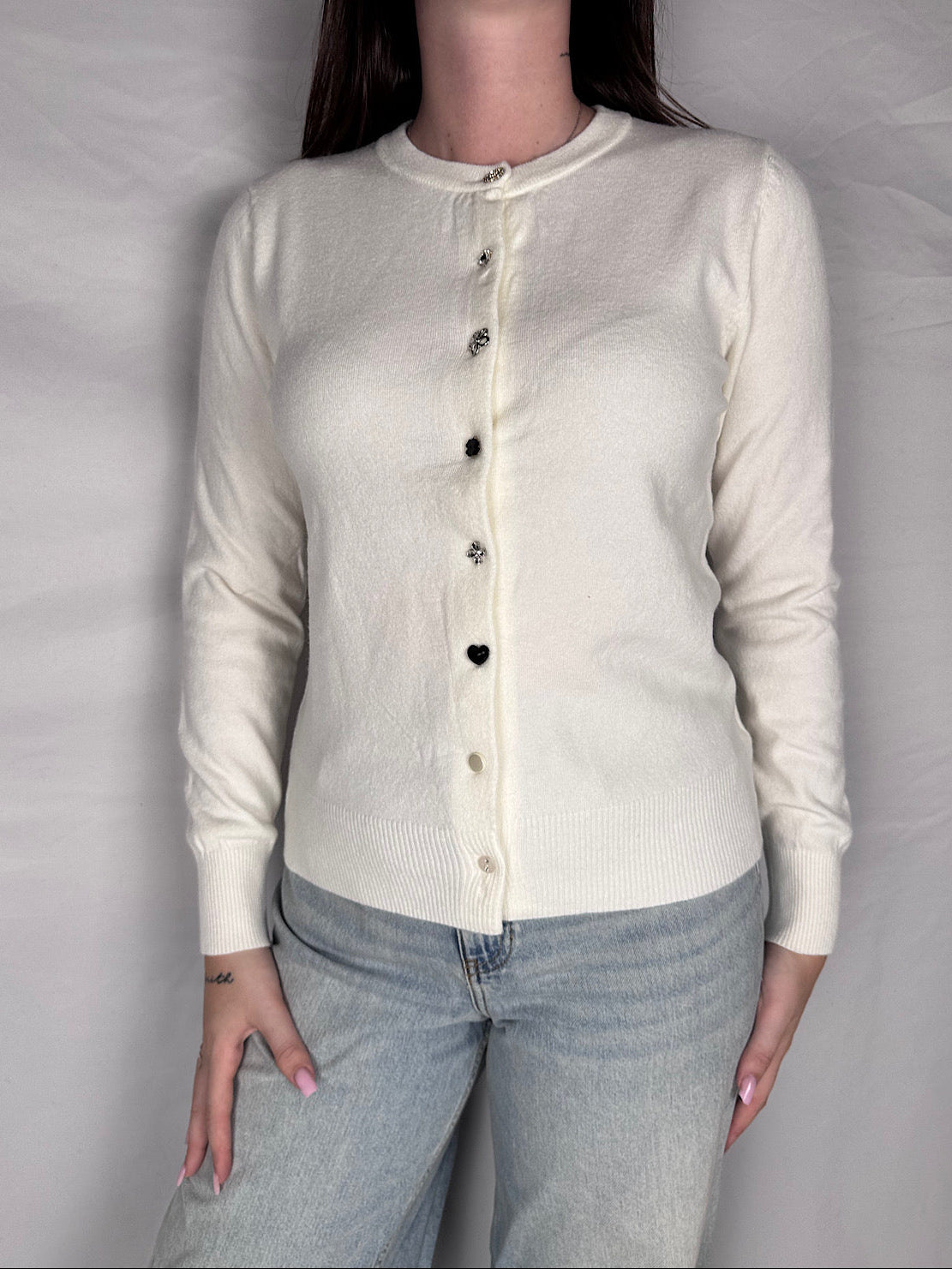 Cardigan Coreana Bottoni Gioiello Susy Mix Latte