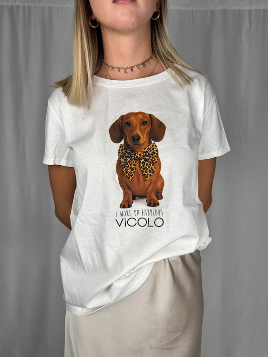 Maglia con Bassotto Bianca Vicolo