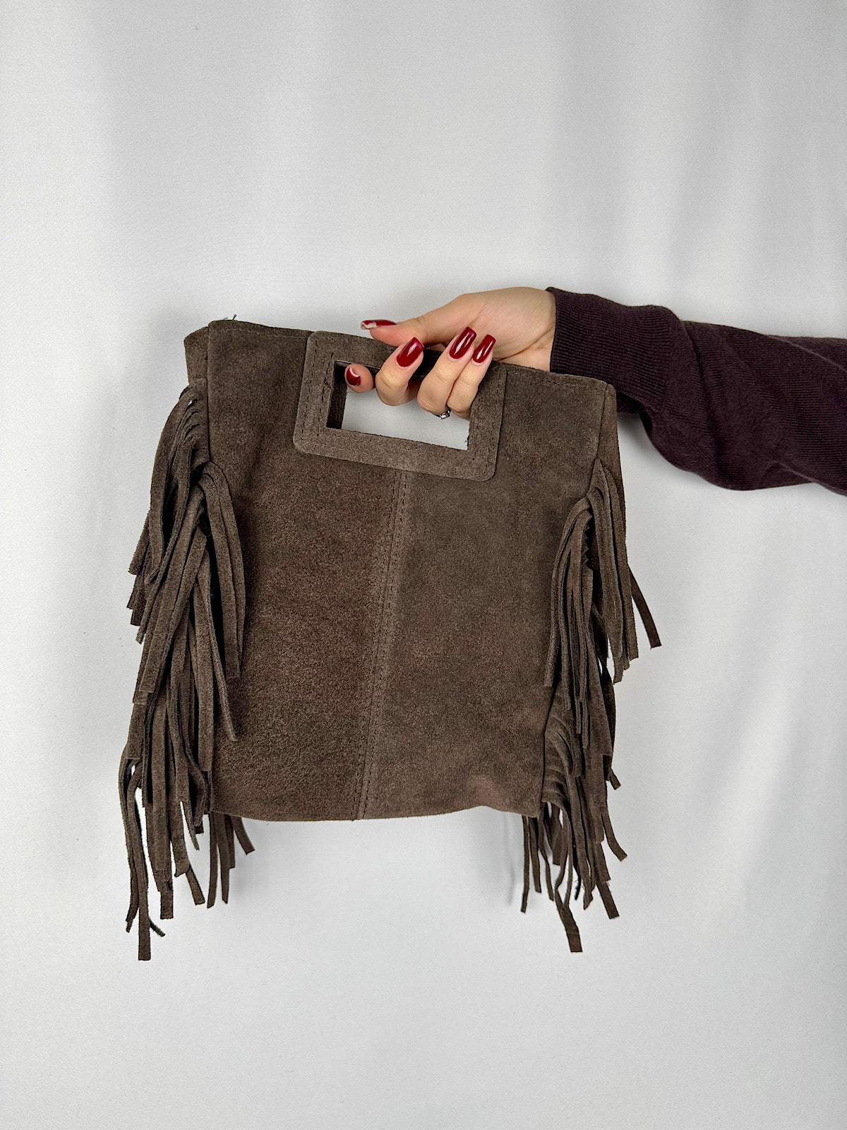 Borsa Scamosciata con Frange Testa di Moro Amronia