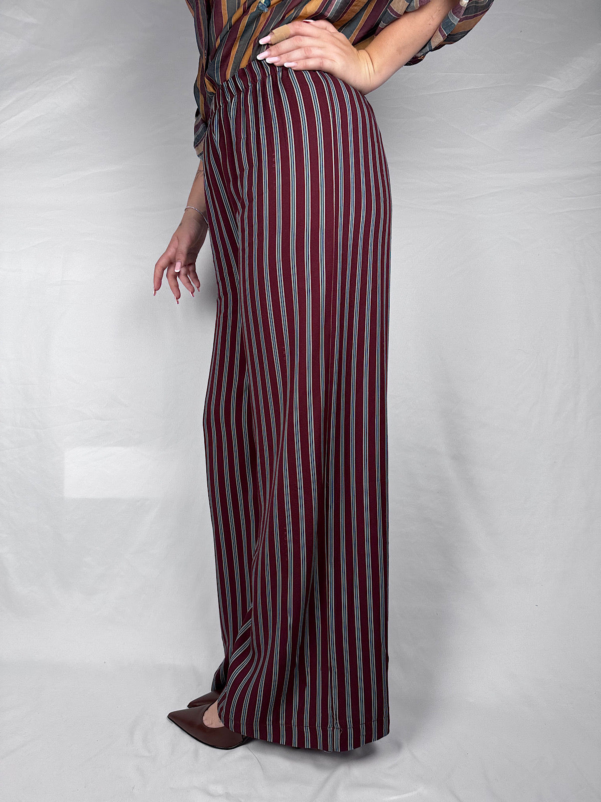 Pantalone Rigato con Elastico “Nomad” Haveone Bordeaux