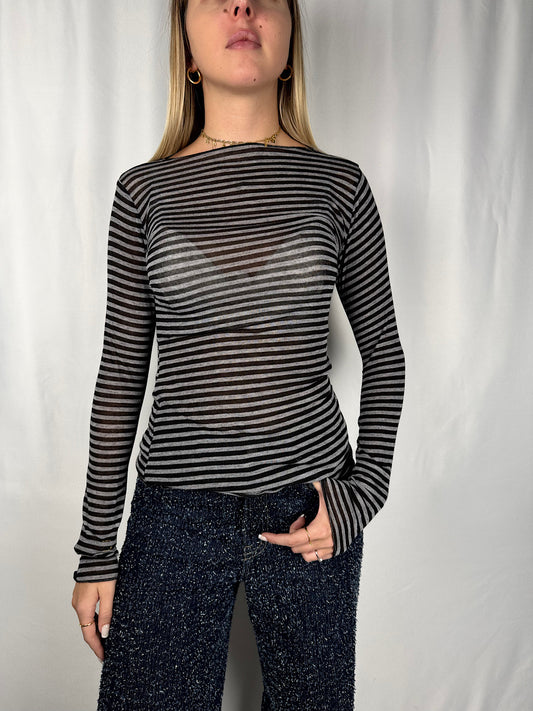 Maglia Cachemere a Righe Grigia Tensione-In