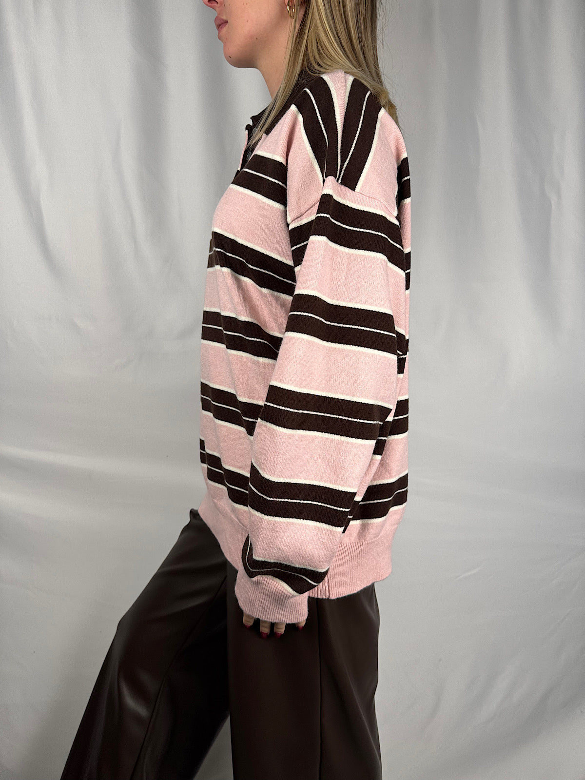 Polo a Righe Marrone e Rosa Armonia