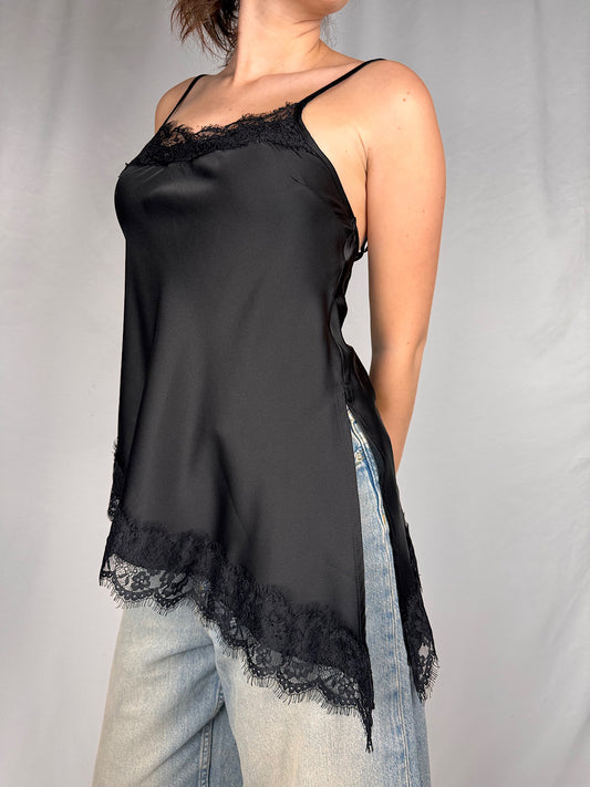 Canotta in Raso con Bordi in Pizzo Nero Vicolo