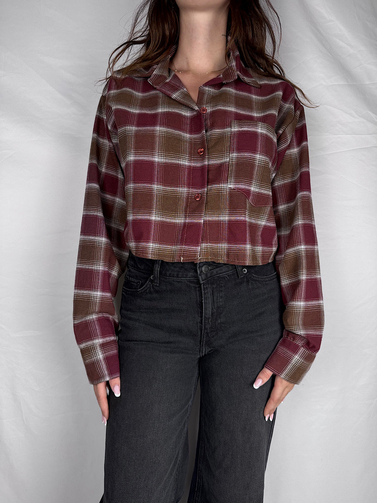 Camicia Quadri Crop Armonia Bordeaux/ Marrone