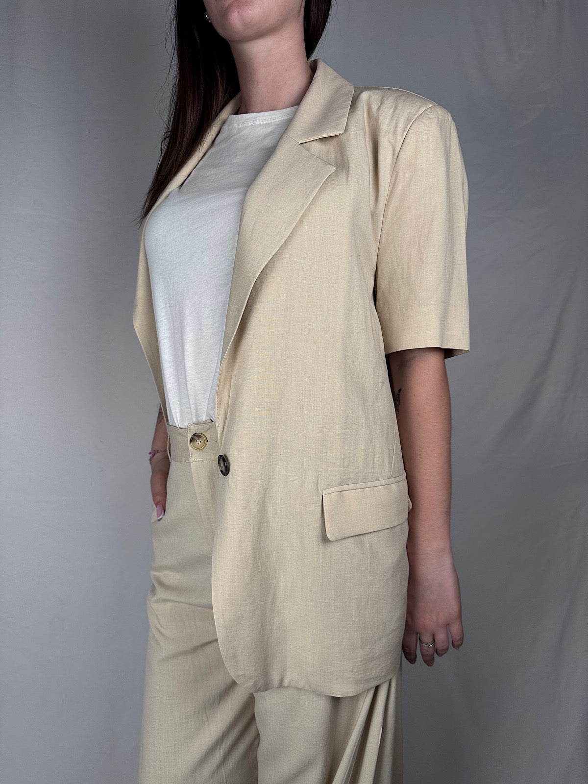 Giacca Blazer in Viscosa Lino Mezze Maniche Vicolo Beige