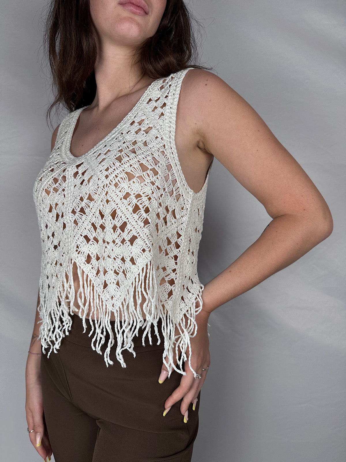 Top Crochet con Frange Vicolo Burro