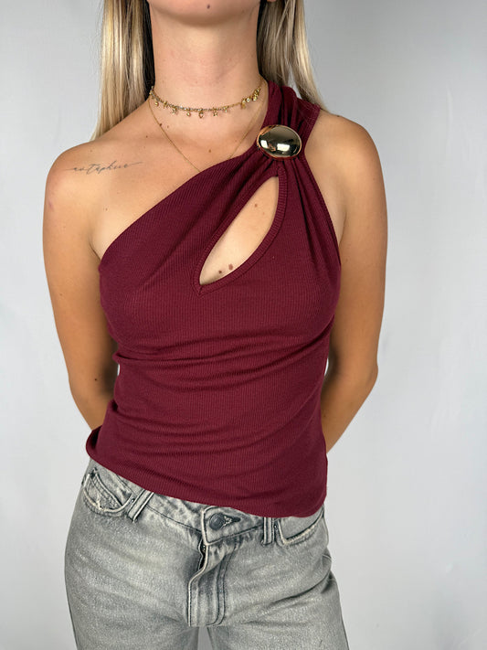 Top a Costine con Dettaglio Gioiello Oro Vicolo Bordeaux