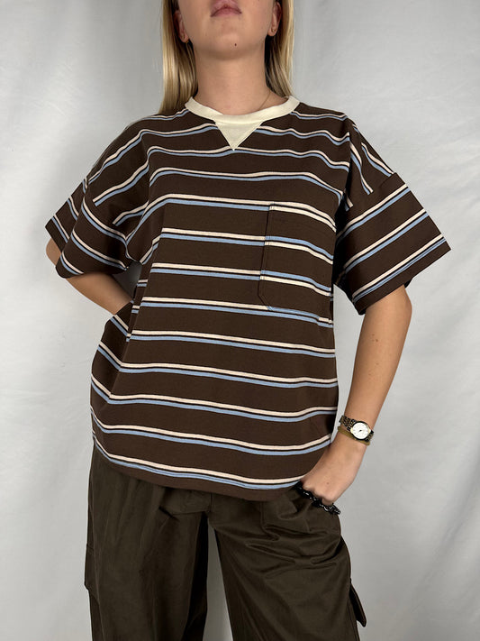 T-Shirt a Righe Celeste e Moro Vicolo