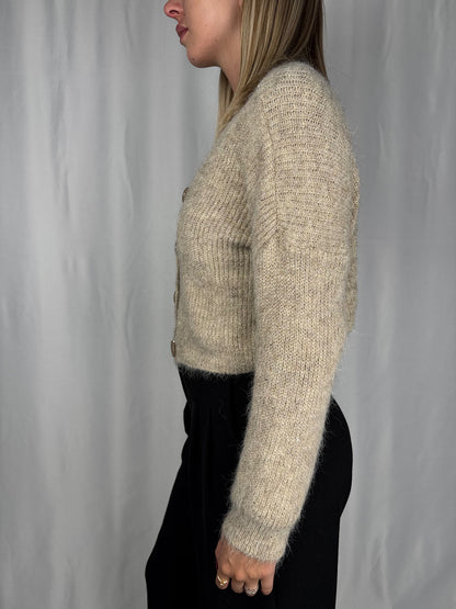 Cardigan Crop con Bottoni Beige Armonia