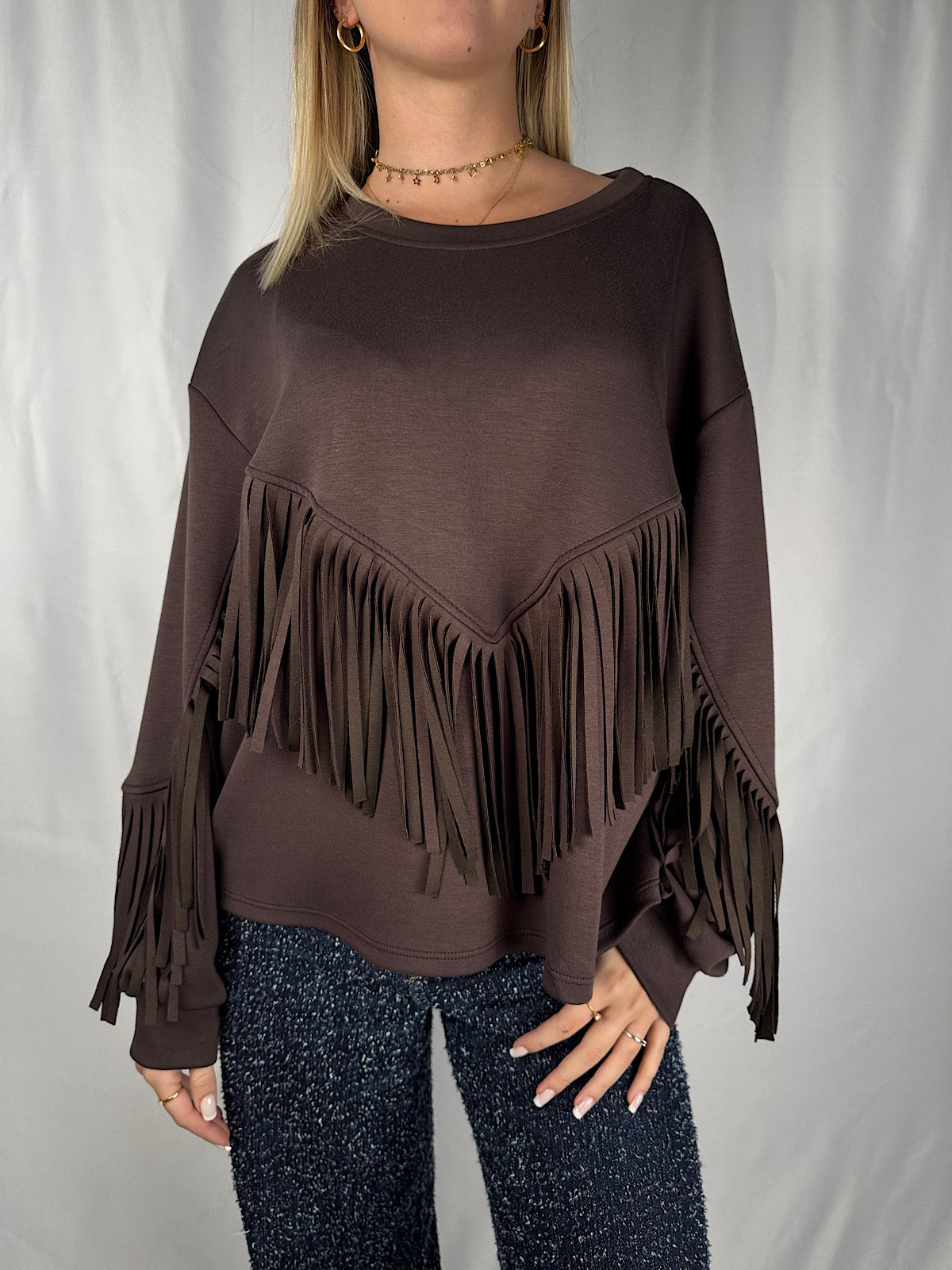 Felpa con Frange Armonia Marrone