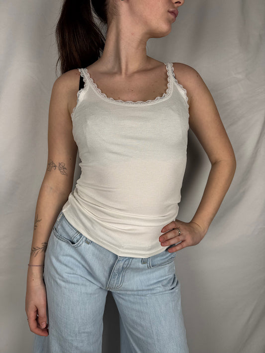 Canotta Basic Costine Dettaglio Pizzo  Armonia Bianco