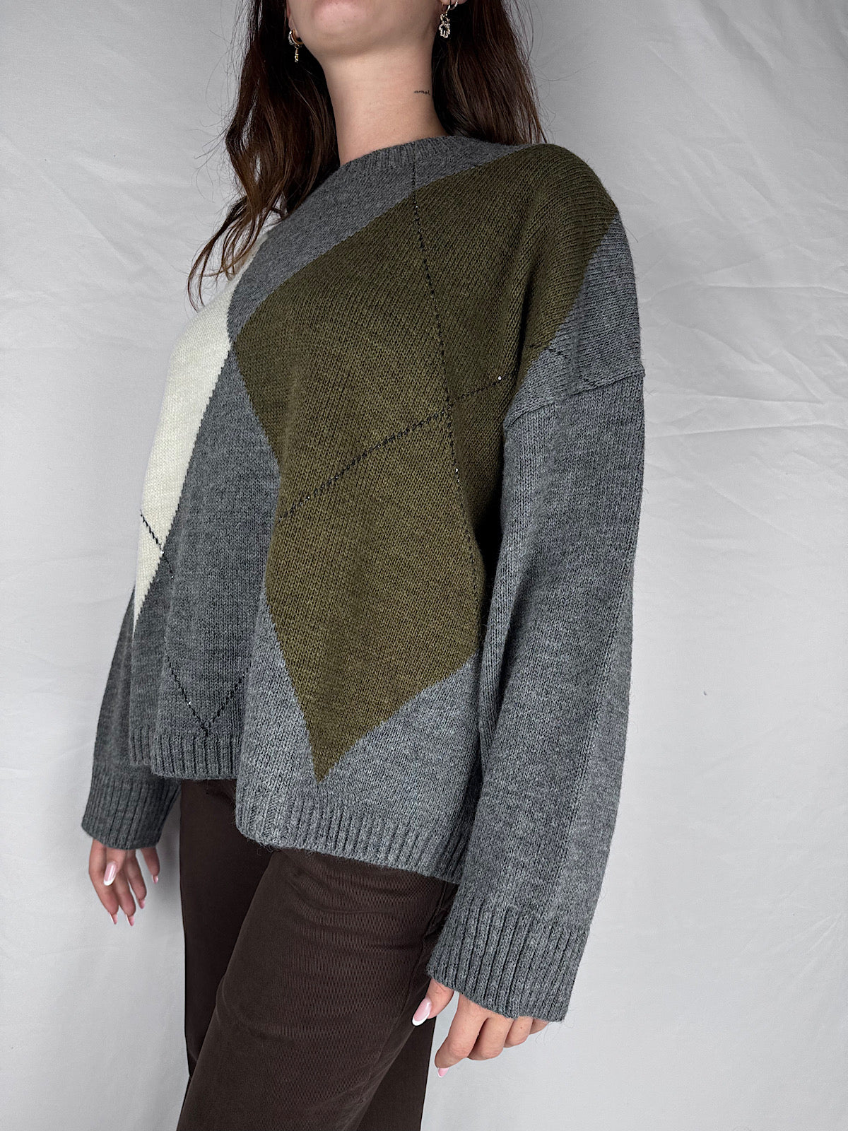 Maglia Rombi Tensione In Grigio/Panna/Militare