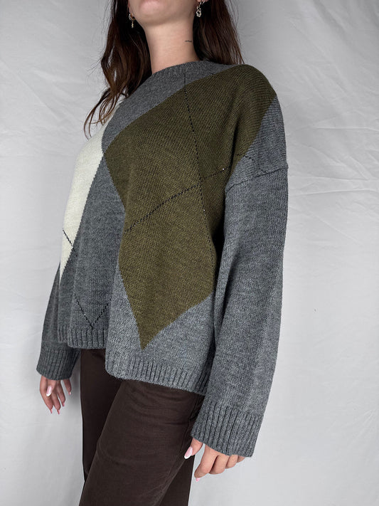 Maglia Rombi Tensione In Grigio/Panna/Militare