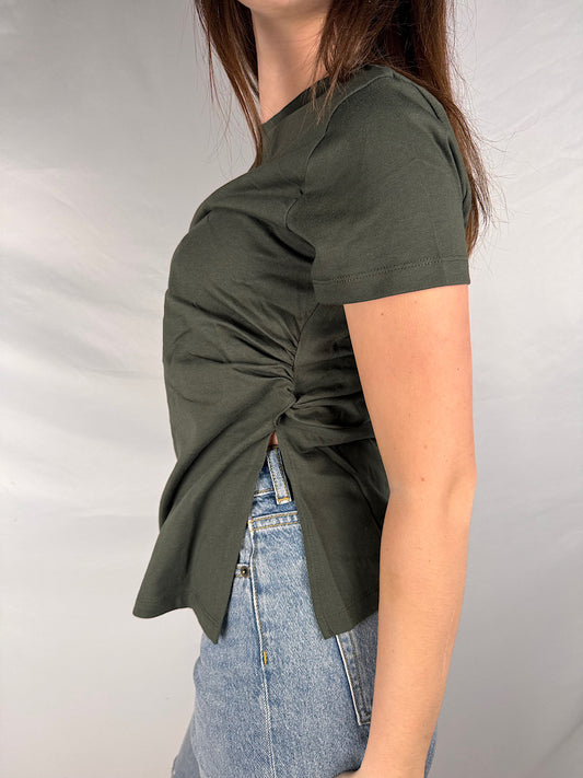 T-Shirt Mezza Manica Con Drappeggio Vicolo Verde Militare