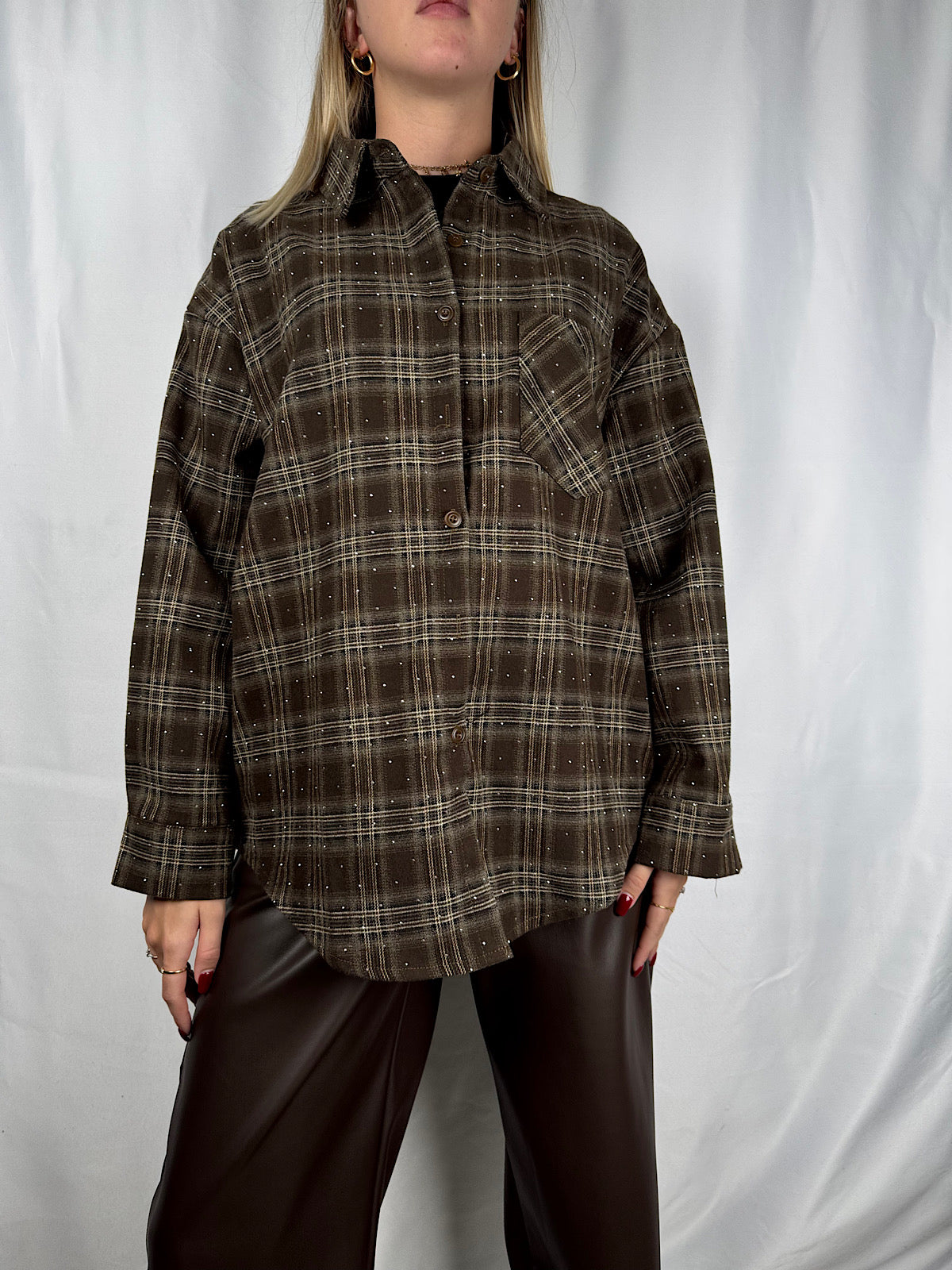 Camicia Check con Strass Marrone Armonia