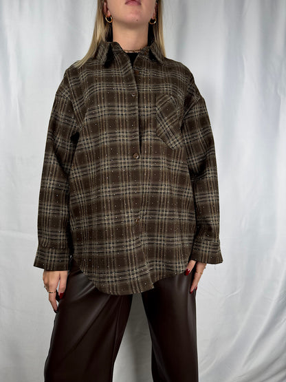 Camicia Check con Strass Marrone Armonia