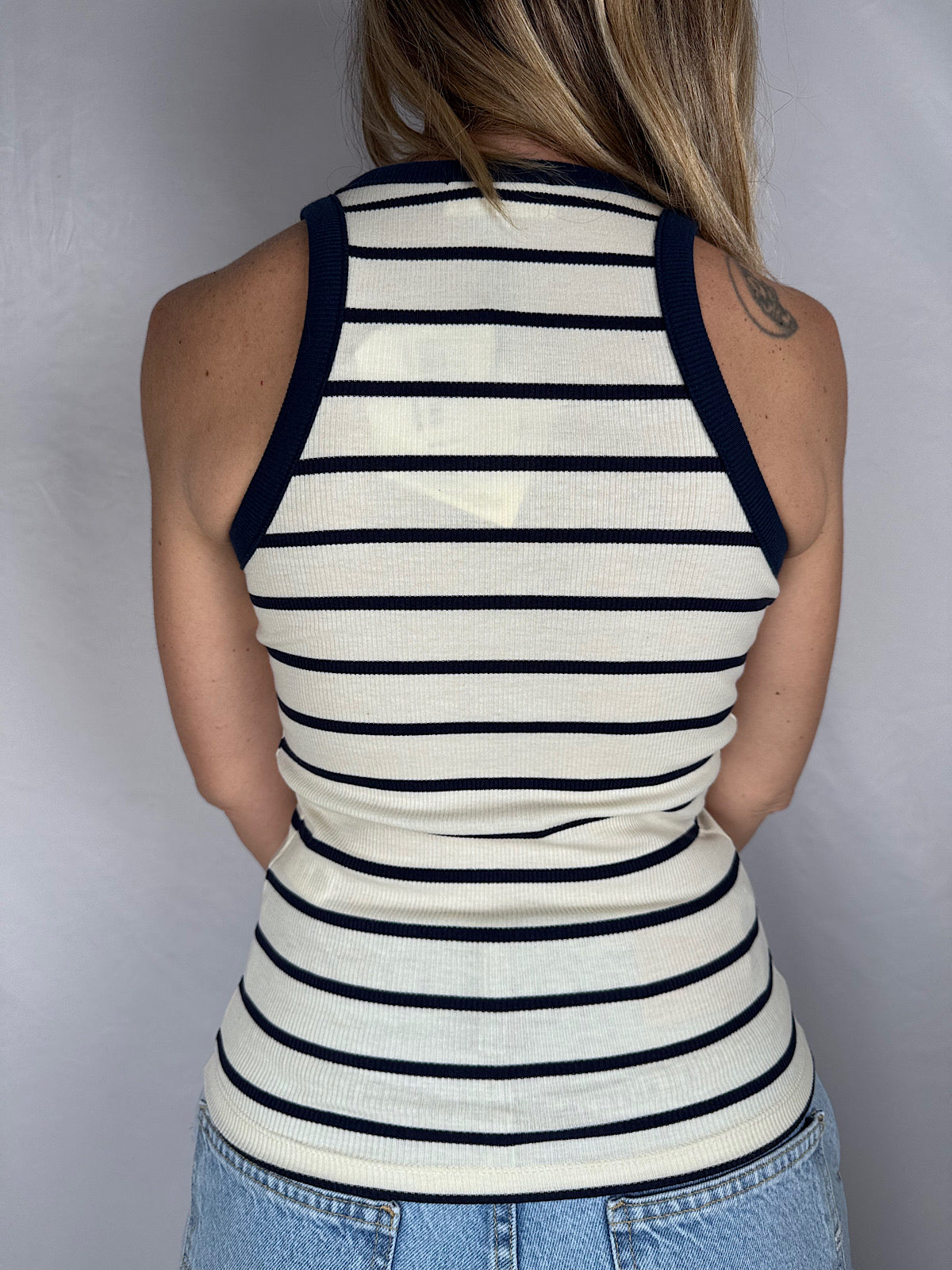 Canotta Vogatore Riga Vicolo Beige/Blu Bordi Blu