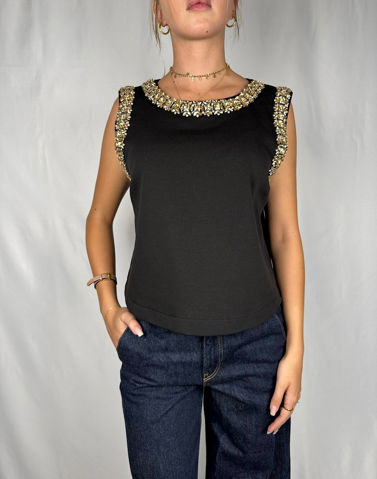 Canotta con Cabochon Tensione-In Nera