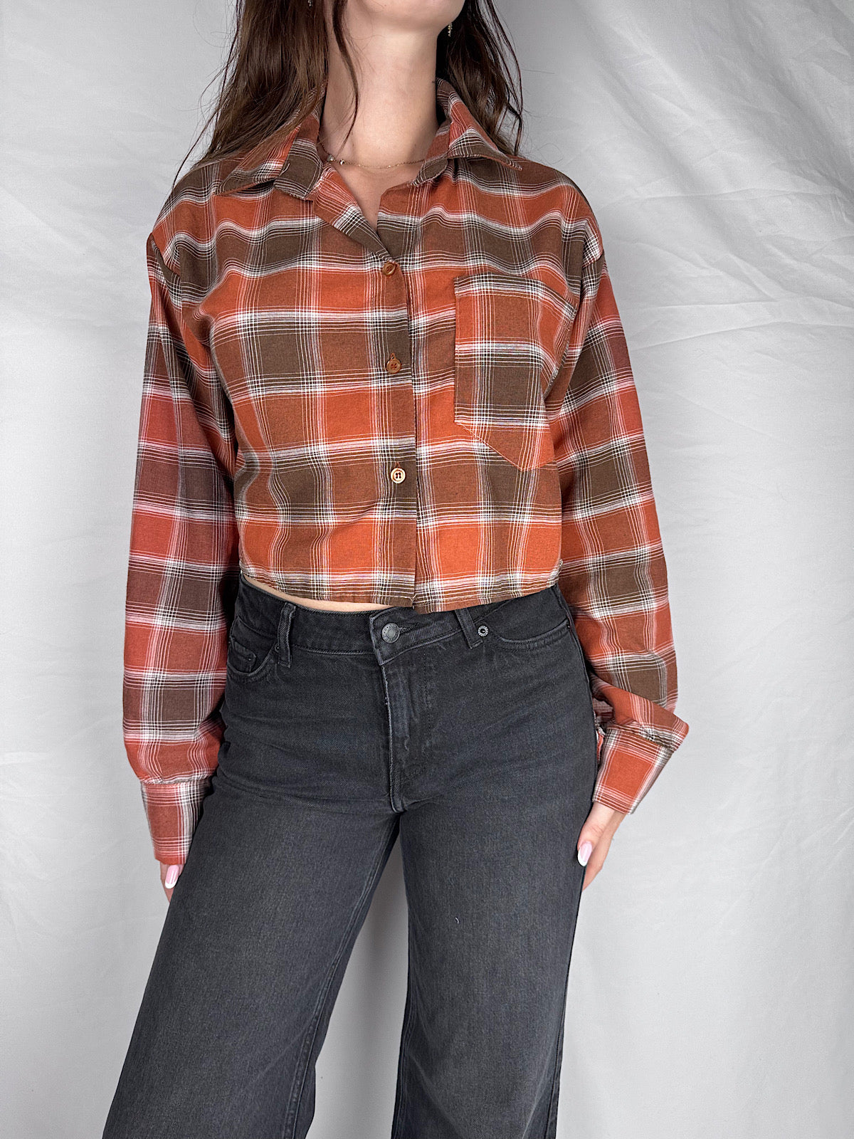 Camicia Quadri Crop Armonia Arancio/Marrone