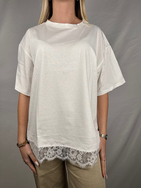T-Shirt Over con Pizzo Panna Susy-Mix