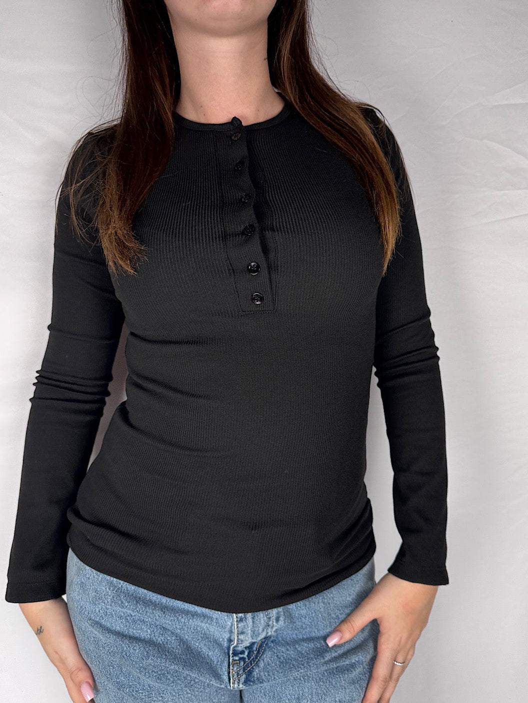 T-shirt Serafino a Costine Vicolo Nero