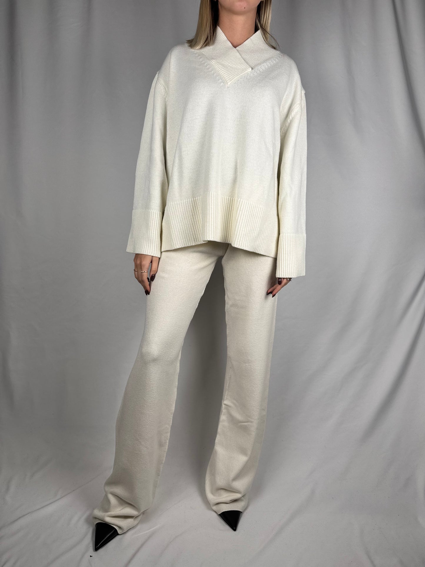 Maglia Collo V Bianca Vicolo