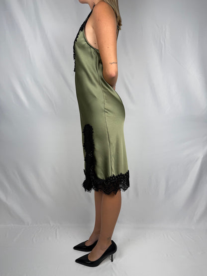 Abito Sottoveste con Pizzo Nero Tensione-In Verde Militare