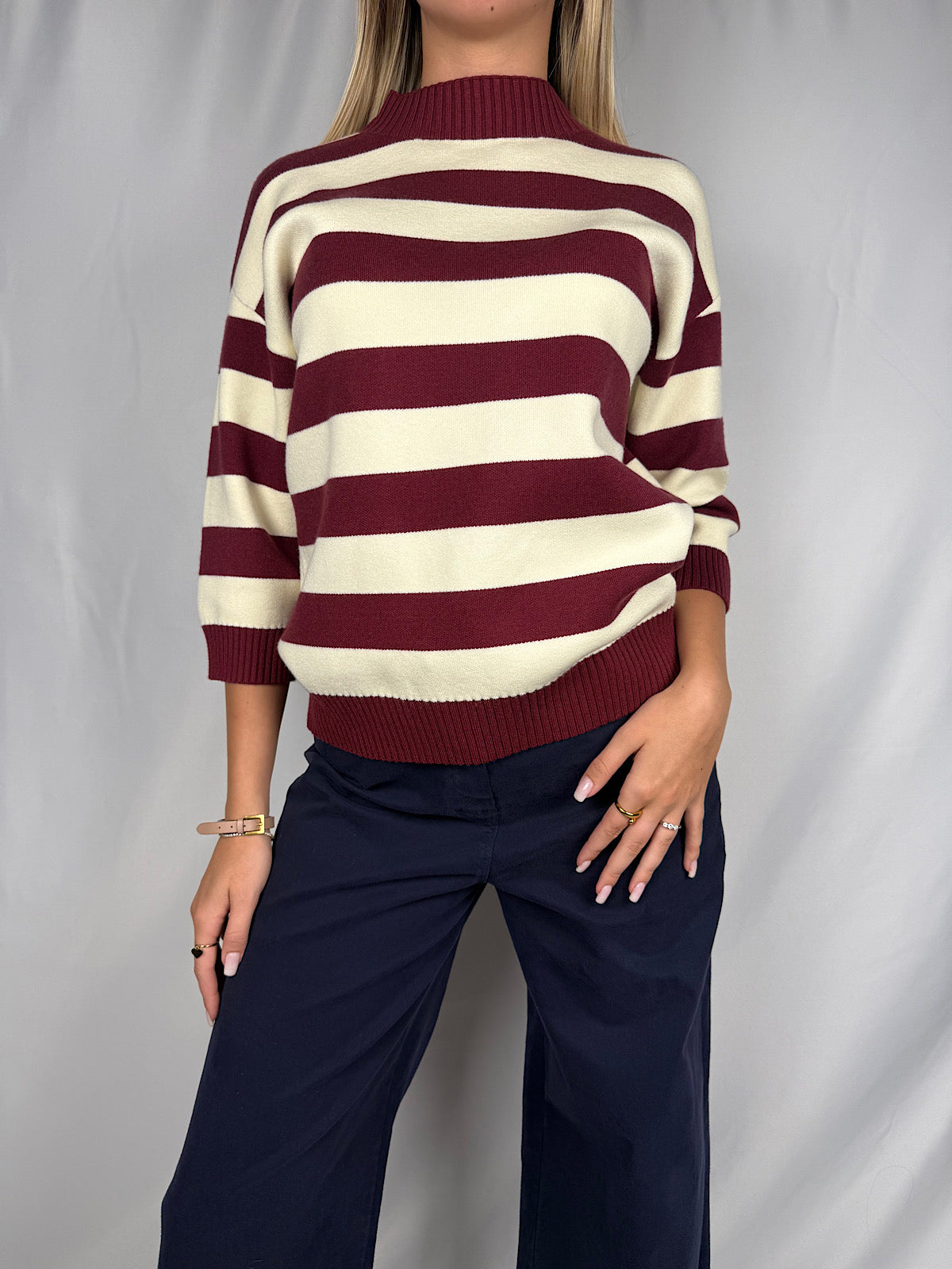 Maglia a Righe Armonia Bordeaux e Bianco