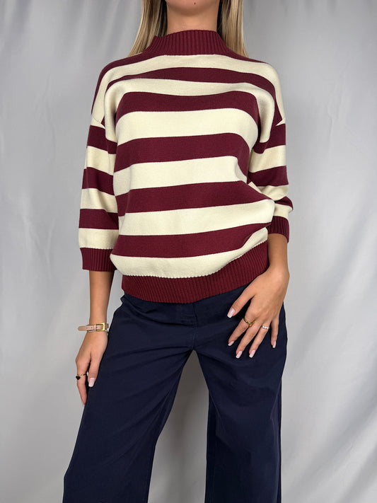 Maglia a Righe Armonia Bordeaux e Bianco