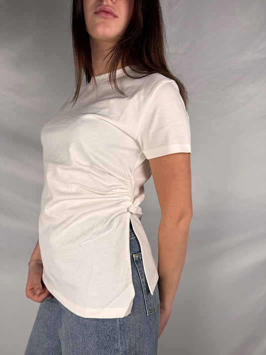 T-Shirt Mezza Manica Con Drappeggio Vicolo Bianca