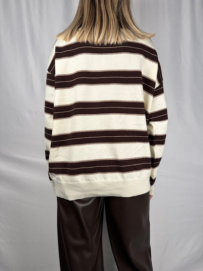 Polo a Righe Beige e Marrone Armonia