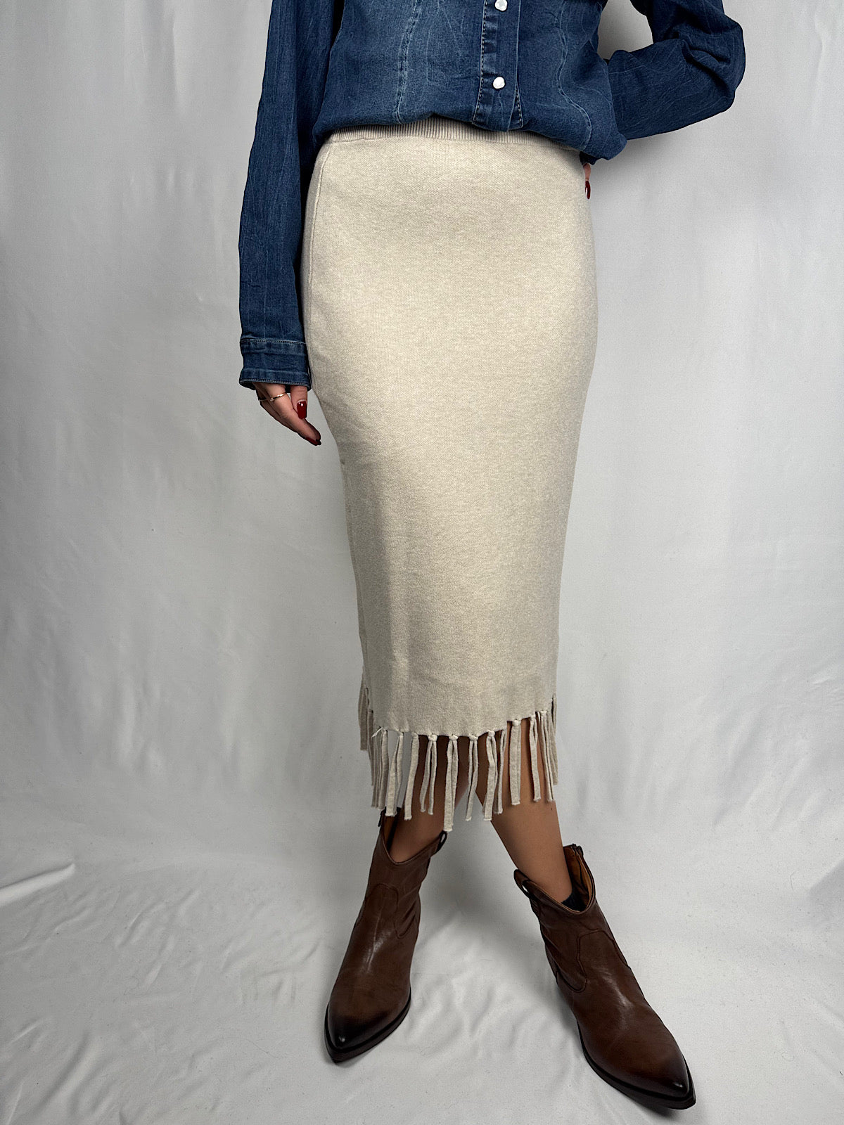 Gonna Lungette con Frange Beige SusyMix