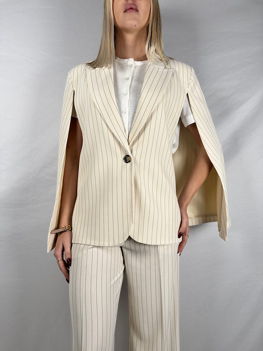 Giacca con Apertura Gessata Bianco Vicolo