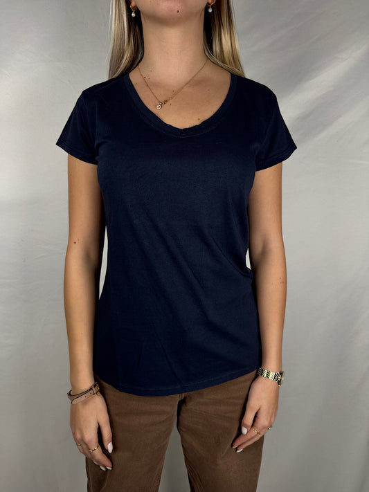 T-Shirt Basic Scollo a V Blu Susy Mix