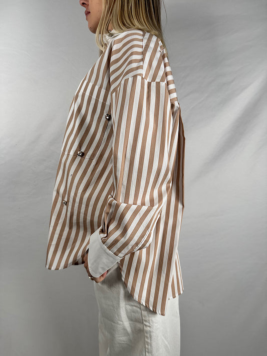 Camicia a Righe Beige con Cabochon Vicolo