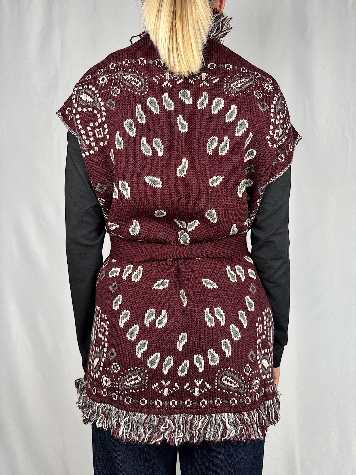 Cardigan Gilet Effetto Bandana Tensione-In Bordeaux