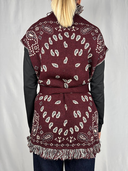 Cardigan Gilet Effetto Bandana Tensione-In Bordeaux