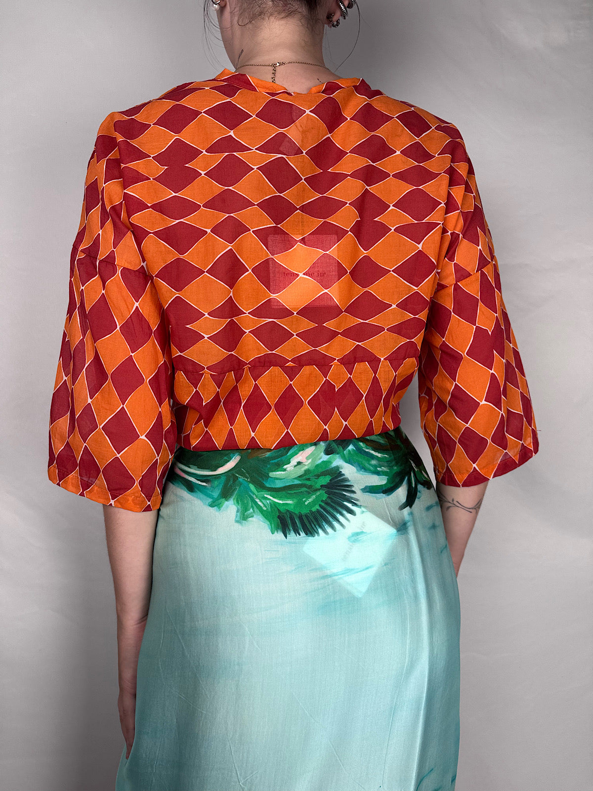 Camicia in Mussola Fantasia Geometrica Tensione-In Arancio