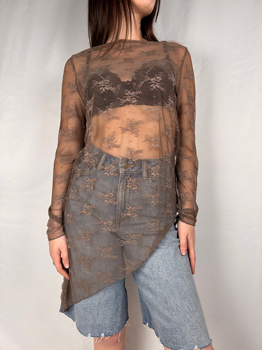 Maglia Pizzo Asimmetrica Armonia Marrone