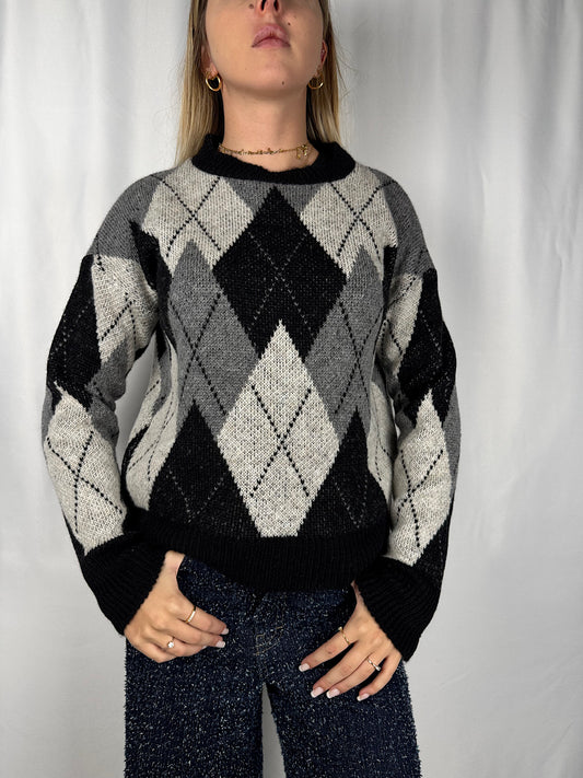 Maglia Rombi Nera e Grigia Armonia